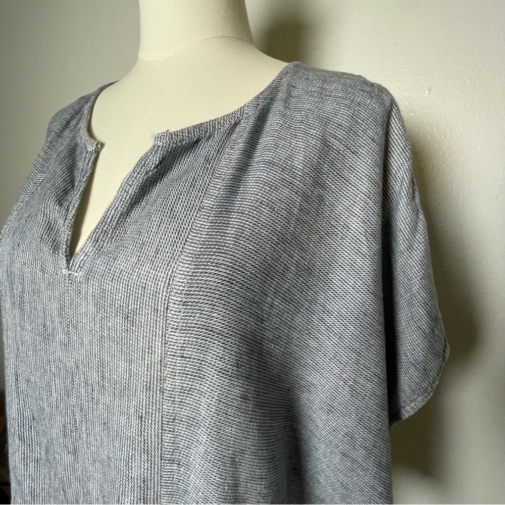Poetry 100% Linen Blue/Gray Lagenlook Tunic Top Dress Women’s Size US 14 - Picture 7 of 11